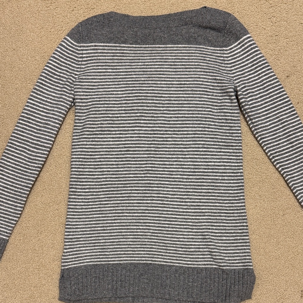LOFT Gray and White Striped Sweater